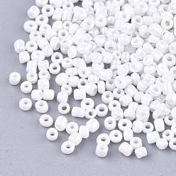 White Opaque Glass Seed Beads, Rainbow Plated, Round, White, 4mm, Hole: 1.5mm, about 4500pcs/bag