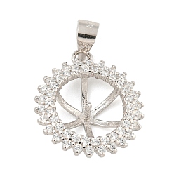 Платинированный 925 стержни из стерлингового серебра с микропаве, прозрачные колышки из кубического циркония, полукруглый, Реальная платина, 19x17x5 мм, отверстие : 3x3.5 мм, контактный: 1 mm