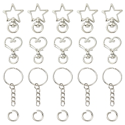 Платина 10Комплект 2 стилей поворотных застежек из звездообразного сплава с 10железными разъёмными брелоками для ключей, платина, 25~34x2~24x6 мм, отверстие : 9x5 мм