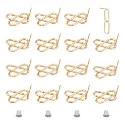 Настоящее золото 18K Овальные латунные компоненты для сережек-гвоздиков, с пластиковыми гайками уха, реальный 18 k позолоченный, Компоненты серьги-гвоздика: 31x7.5мм, штифты : 0.6 мм