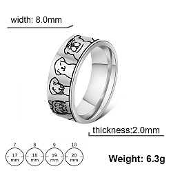 Stainless Steel Color 304 Stainless Steel Dog Pattern Finger Rings, Stainless Steel Color, 17mm