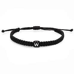 Letter W Браслеты из плетеных бусин из смоляных бусин с кубическим узором и буквами, регулируемые плетеные браслеты из хлопкового шнура для мужчин и женщин, Буква W, 11.02 дюйм (28 см)