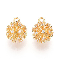 Настоящее золото 18K Латунные микро проложить кубического циркония прелести, мяч, реальный 18 k позолоченный, 12x10 мм, отверстие : 1.5 мм