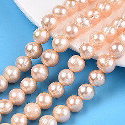 PeachPuff Natural Cultured Freshwater Pearl Beads Strands, Potato, PeachPuff, 9~10.5x8.5~11.5mm, Hole: 0.6mm, about 39pcs/strand, 14.57~14.76 inch(37~37.5cm)