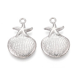 Платина Стойки подвески обшивки сплава, Подвески в форме морских звезд и ракушек, платина, 34x22x4.5 мм, отверстие : 3 мм