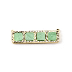 Vert mer Foncé Breloques de connecteur en laiton micro pavé de zircone cubique transparente, avec de la résine, rectangle avec des liens carrés, crémaillère plaquage, plaqué longue durée, sans cadmium et sans plomb, réel 18 k plaqué or, vert de mer foncé, 12x40x3mm, Trou: 1mm