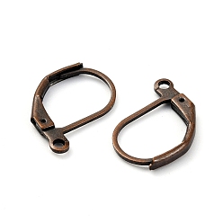 Red Copper Brass Leverback Earring Findings, with Loop, Red Copper Color, Size: about 11mm wide, 15.5mm long, hole: 2mm