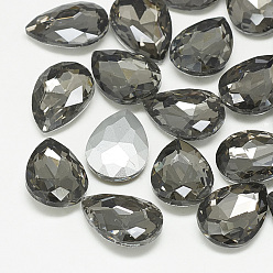 Black Diamond Pointed Back Glass Rhinestone Cabochons, Back Plated, Faceted, teardrop, Black Diamond, 14x10x4.5mm