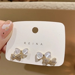 Bowknot Glass Earrings for Women, with Alloy Rhinestone Findings , Bowknot, 18x11mm