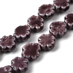 Кокосово-Коричневый Фарфора ручной работы бисер нитей, клевер, яркие глазированный фарфор, кокосового коричневый, 11~12.5x11~12x4.5~5 мм, отверстие : 1.4 мм, около 35 шт / нитка, 15.55'' (39.5 см)