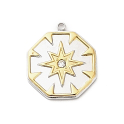 Шестиугольник 304 из нержавеющей стали горный хрусталь подвески, шестиугольник, 19.5x17x2.5 мм, отверстие : 1.4 мм