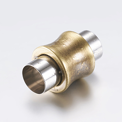 Antique Bronze & Stainless steel Color 304 Stainless Steel Magnetic Clasps with Glue-in Ends, Column, Antique Bronze & Stainless steel Color, 16x10mm, Hole: 6mm