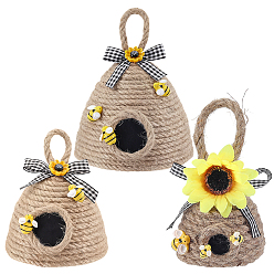 Tan 3Pcs 3 Colors Wool Rope Sunflower Beehive Pendant Decorations, Tan, 125~160mm, 1pc/color