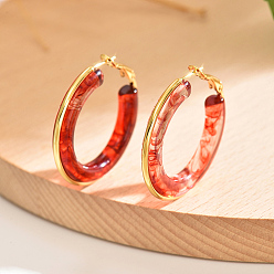 Red 201 Stainless Steel Acrylic Hoop Earrings for Women, Golden, Red