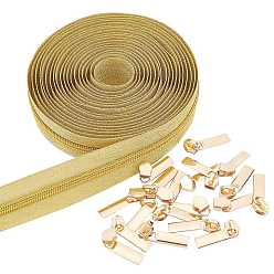 Gold Nylon Closed-end Zipper and Alloy Zipper Sliders Zipper Head, Gold, 36x10x8.5mm