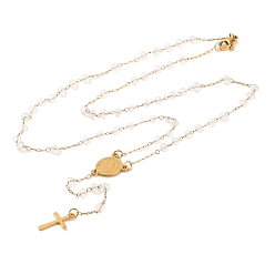 Белый Ионное покрытие(ip) распятие крест 304 четки из нержавеющей стали, с акриловыми шариками, белые, 19.09 дюйм (48.5 см)