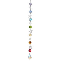 Colorful Glass and Brass Link Pendant Decorations, With Alloy Pendants, Star with Moon, Colorful, 353mm