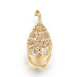 Golden Brass Micro Pave Cubic Zirconia Charms, teardrop, Golden, 10x5x4mm, Hole: 1mm, 1x6mm