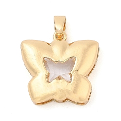 Clear Rack Plating Brass Pendants, Butterfly Shaped Glass Charms, Long-Lasting Plated, Cadmium Free & Lead Free, Real 18K Gold Plated, Clear, 21x21.5x6mm, Hole: 3x5.5mm