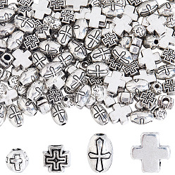Античное Серебро 160 шт 4 стили бусины из сплава в тибетском стиле, крестик, античное серебро, 5~8.5x5~8x3.5~5.5 мм, отверстие : 1.5~2.3 мм, 40 шт / стиль