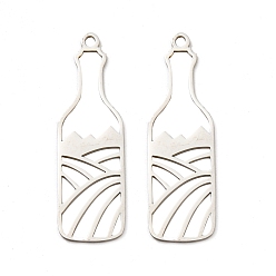 Stainless Steel Color Non-Tarnish 201 Stainless Steel Pendants, Laser Cut, Bottle Charm, Stainless Steel Color, 40x12x1mm, Hole: 2mm