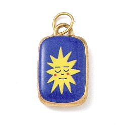 Синий Печать 304 подвески из нержавеющей стали, прямоугольник с солнцем, с целью перехода в кольце, синие, 21x12.5x4.5 мм, отверстие : 4.5 мм