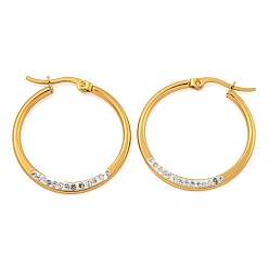 Золотой Вакуумное покрытие pvd 202 серьги-кольца из нержавеющей стали, с 304 булавками из нержавеющей стали и стразами, кольцо, золотые, 29.5x2 мм