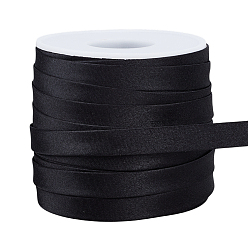 Черный 25m атласная отделка кантом, лента чонсам, украшение одежды, 1 пластиковые пустые катушки, чёрные, 1/4 дюйм (8 мм), около 27.34 ярдов (25 м) / комплект