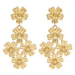 Настоящее золото 18K 304 серьги-гвоздики из нержавеющей стали с цветочной тематикой для женщин, реальный 18 k позолоченный, 61x32 мм