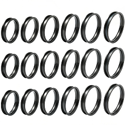 Черный 18 шт. 6 стили 201 нержавеющая сталь рифленые кольца для пальцев, кольцевой сердечник, для изготовления инкрустации, чёрные, 4 мм, внутренний диаметр: 17~22 мм, 3 шт / стиль