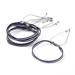 Black Unisex Adjustable Braided Bead Bracelets, with Stainless Steel Beads, Black, 1-3/4 inch~3 inch(4.4~7.8cm)