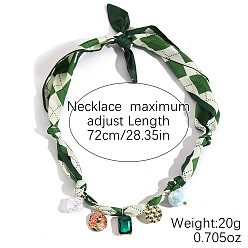 Зеленый Круглые ожерелья-шарфы с набивным рисунком из сплава эмали, стразов, смолы и акрила для женщин, золотые, зелёные, 28.35 дюйм (72 см), Кулон : 20 мм