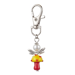 Золотистый Ангел-гриб, стеклянные жемчужины и подвесные украшения из лампворка, сплав поворотные застежки-лобстеры подвески для украшения сумки рюкзака, золотые, 72~73 мм