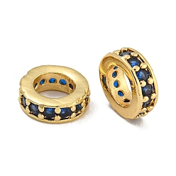 Сланцево-синий Покрытие стойки латунь микропаве прозрачные кубические циркониевые бусины, без свинца и без кадмия, долговечный, круглые, синевато-серый, 7.5x2.5 мм, отверстие : 4.5 мм