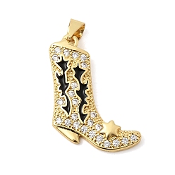 Черный Латунные микро проложить кубического циркония подвески, брелоки для ботинок, долговечный, без кадмия и без свинца, стойки покрытие, реальный 18 k позолоченный, чёрные, 22.5x19x2.5 мм, отверстие : 4.5x3.5 мм