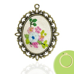 Разноцветный Набор для вышивания ожерелья своими руками, включая иглы для вышивания и нитки, металлическая фурнитура, овальной цветок, красочный, 60x40 мм