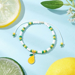 Pear 9шт. браслеты с подвесками из сплава и эмали на фруктовую тематику, стеклянные бусины плетеные браслеты из бисера для женщин, груша, 2.1x1.15x0.15 см, внутренний диаметр: 2-1/8 дюйм (5.3 см) ~ 3-5/8 дюйм (9.2 см)