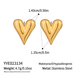 Настоящее золото 18K Модные серьги-гвоздики в форме сердца из нержавеющей стали с золотым покрытием для женщин, дизайнерские украшения для ушей
