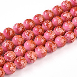 Коралловый Выпечки нарисованных стеклянных бусин прядей, круглые, два тона, коралл, 10~10.5 мм, отверстие : 1.4 мм, около 79~83 шт / нитка, 29.92~31.10 дюйм (76~79 см)