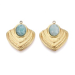 Амазонит Природные подвески амазонит, сердце прелести, с 304 установками из нержавеющей стали, реальный 14 k позолоченный, 25x23x6~7 мм, отверстие : 1.5 мм