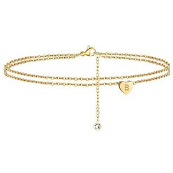 Letter B Браслеты на лодыжку из латуни с хрустальными стразами, золотые, В письме, 9-1/8 дюйм (230 мм)