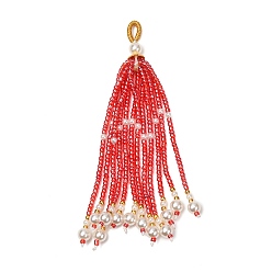 Rouge Grands pendentifs en perles de plastique, charme à pompons, rouge, 95~105x10~10.5x10~10.5mm, Trou: 6x4.5mm
