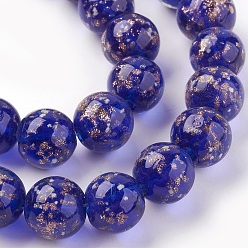 Midnight Blue Handmade Gold Sand Lampwork Beads Strands, Luminous, Round, Midnight Blue, 12mm, Hole: 1.4mm, about 33pcs/strand, 14.3 inch(40cm)