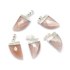 Sunstone Natural Sunstone Pendants, with Long-Lasting Plated Brass Findings, Faceted, Scabbard, Silver, 19.5x11x5mm, Hole: 3.5x5.5mm