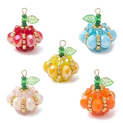 (52) Непрозрачная лаванда Подвески гальванизируйте стекла, тыква, с круглыми бусинами и прозрачными акриловыми подвесками и 304 петлей из нержавеющей стали, граненые, разноцветные, 25x20 мм, отверстие : 2.8 мм