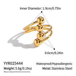 Золотой 304 Кольца-манжеты из нержавеющей стали с шариками в форме бусин для женщин, золотые, внутренний диаметр: 19 мм