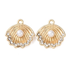 Золотой Подвески из сплава со стразами и АБС-пластиком с имитацией жемчуга, подвески в форме ракушек, золотые, 20x19x5.5 мм, отверстие : 1.8 мм