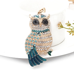 чирок Брелки со стразами из сплава, с эмалью, сова, зелено-синие, Кулон : 75x40 мм