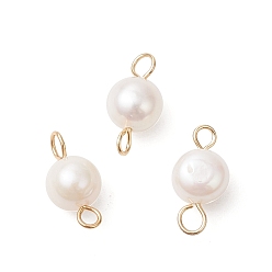 Золотой Подвески-подвески из натурального культивированного пресноводного жемчуга с двух сторон полированные, с 304 двойными петлями из нержавеющей стали, кремово-белые, золотые, 14.5x7 мм, отверстие : 2.5 мм