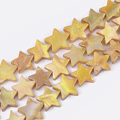 Золотистый Пресноводных оболочки бисер нитей, с покрытием AB цвета, окрашенные, звезда, золотые, 12x12.5x3 мм, отверстие : 1 мм, около 35 шт / нитка, 15.55 дюйм (39.5 см)